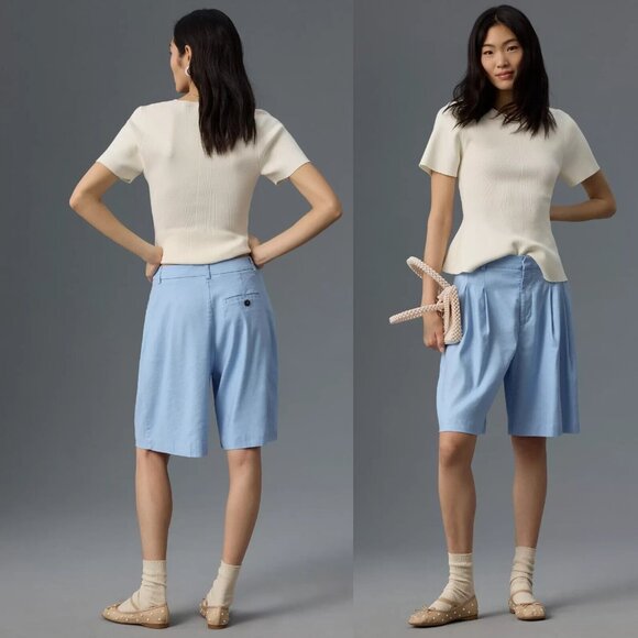 NEW Anthropologie The Avery Pleated Shorts by Maeve size 14 BLUE color - Picture 1 of 9